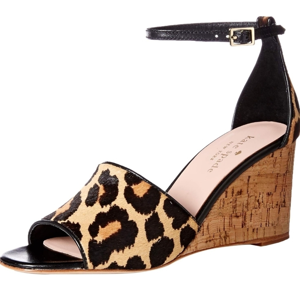 Kate Spade New York Lonnie Leopard Printed Calf Hair Wedge Sandals - 8M - Picture 5 of 13